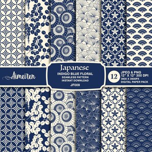 Japanese Spring Time Blue Sakura Digital Paper, Vintage Floral Seamless Pattern per Scrapbook, Stationary & Crafts Download istantaneo. JF009 ·