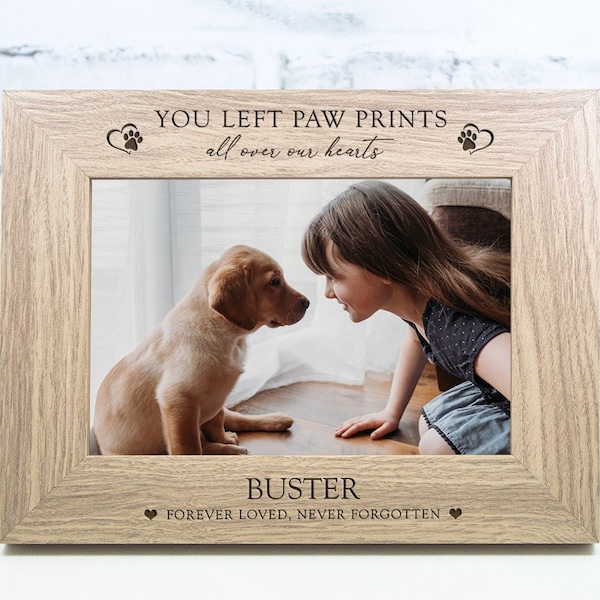 Personalised Dog Memorial Photo Frame Gift Keepsake Engraved Paw Prints