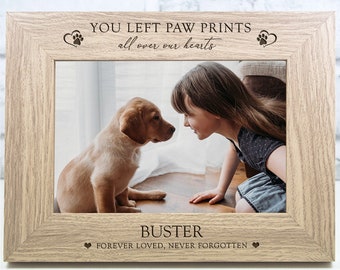 Personalised Dog Memorial Photo Frame Gift Keepsake Engraved Paw Prints