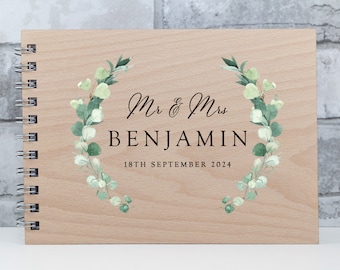 Personalised Wedding Guest Book Wooden Guest Book Green Eucalyptus