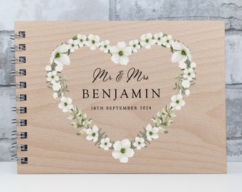 Personalised Wedding Guest Book Wooden Guest Book Floral