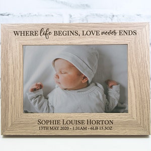 Personalised Newborn Photo Frame Gift Keepsake Engraved Birth New Born Baby