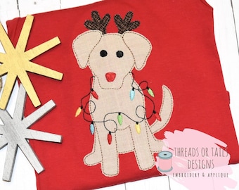 Christmas Dog Applique - Christmas Dog Bean Stitch Applique Design - Dog Christmas Applique - Dog Applique - Christmas Dog - Christmas
