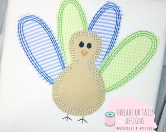 Turkey Applique - Turkey Bean Stitch Applique Design - Boy Turkey Applique - Turkey Applique - Boy Turkey Design - Thanksgiving Applique