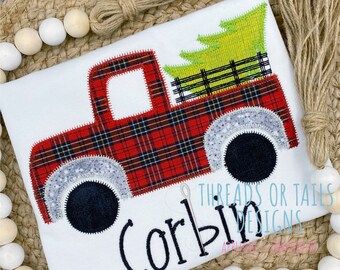 Christmas Truck Applique - Christmas Truck Applique Design - Tree in Truck Design - Truck Zig Zag Applique - Christmas Applique - Truck