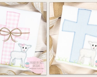 Paasappliqué - Paasontwerp - Kruis- en lamsontwerp - Zigzagsteekappliqué - Paaskruisappliqué - Paaskruisappliqué