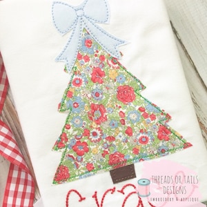 Aplique de árbol de Navidad con punto de frijol - Diseño de aplique de árbol de Navidad - Diseño de árbol - Árbol con lazo Aplique de punto de frijol - Aplique de Navidad