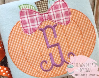 Pumpkin Applique - Pumpkin Applique Design - Pumpkin with Bow Design - Pumpkin Bean Stitch Applique - Fall Applique - Fall Design