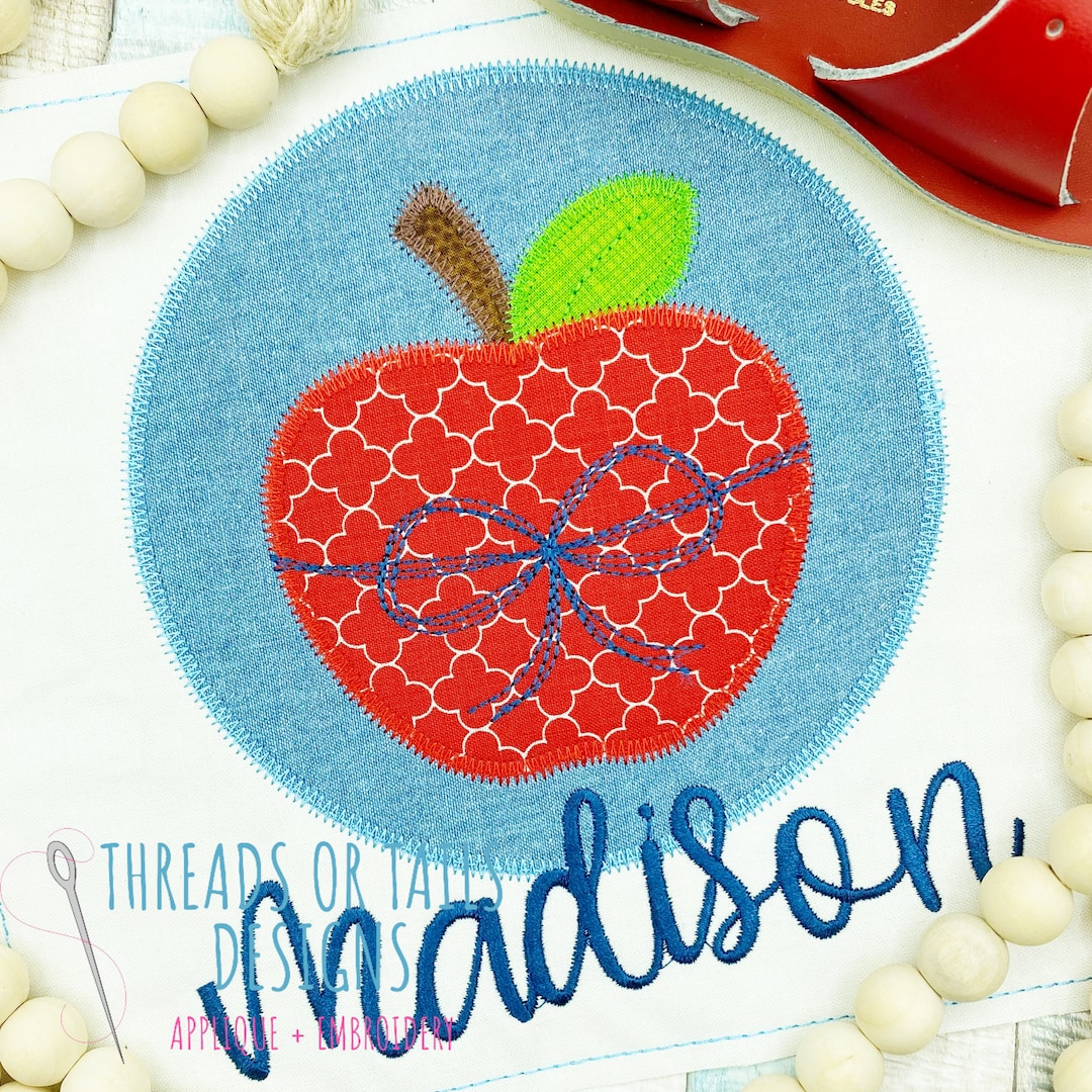 Apple Circle Patch Applique - Apple Applique Design - Apple Design ...
