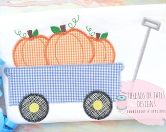 Pumpkin Wagon Applique - Fall Wagon Applique Design - Pumpkins in Wagon Design - Pumpkin Zig Zag Applique - Fall Applique - Fall Design