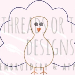 May include: Three outline embroidery designs for Thanksgiving: a pumpkin, a turkey, and an acorn.