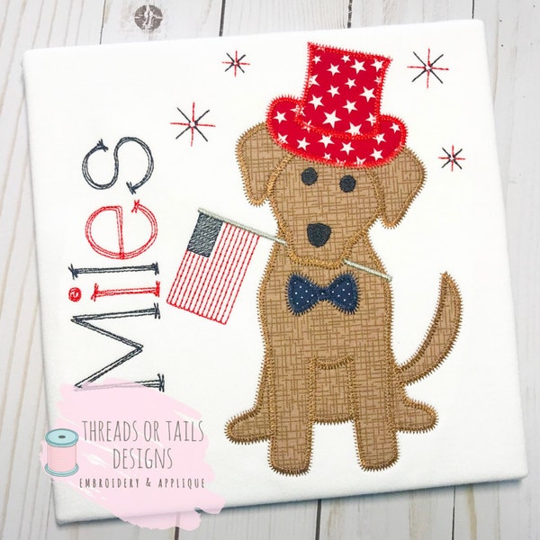 Patriotic Dog Applique - 4th of July Applique Design - Dog in Wagon - Zig Zag Stitch Applique - Patriotic Applique - Dog Applique