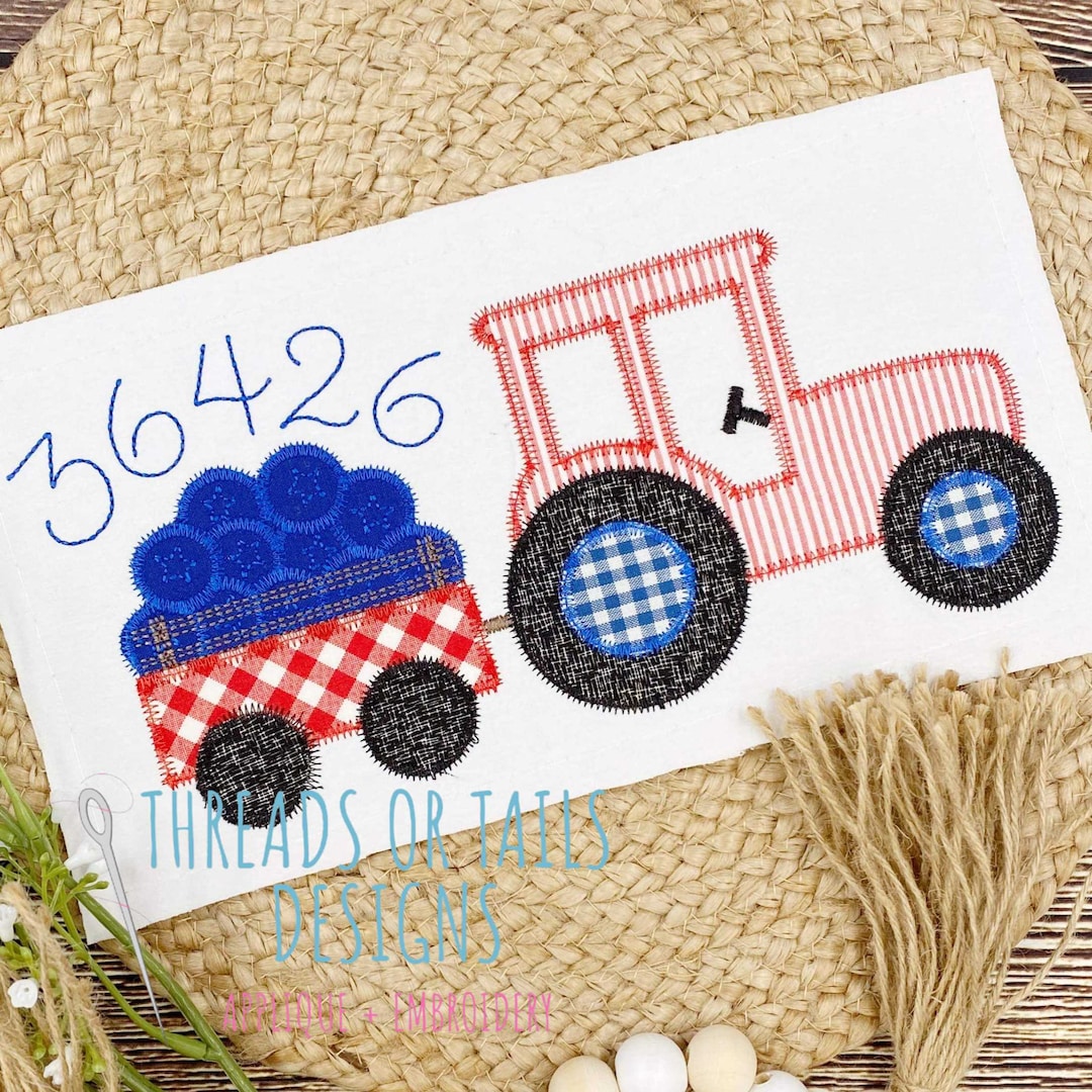 Blueberry Applique Blueberry Tractor Design Zig Zag Stitch Etsy