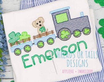 St. Patrick's Day Train Sketch Design - St. Patrick's Day Sketch Embroidery - St. Patrick's Day Train Design - St. Patricks Day Train Sketch