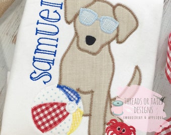 Dog Applique - Dog ZZ Applique Design - Boy Dog Applique - Dog Zig Zag Applique -Boy Dog Design - Summer Dog - Dog in Sunglasses