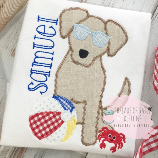 Dog Applique - Dog ZZ Applique Design - Boy Dog Applique - Dog Zig Zag Applique -Boy Dog Design - Summer Dog - Dog in Sunglasses