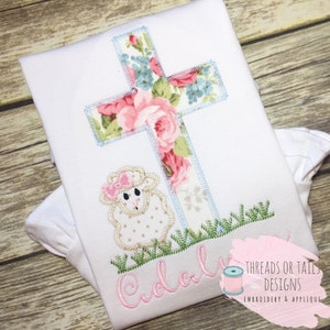 Easter Applique - Easter Design -  Cross and Lamb Design - Zig Zag Stitch Applique - Easter Cross Applique - Easter Cross Applique Design