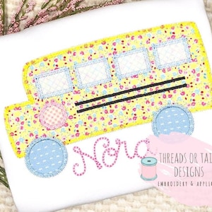 School Bus Applique - Back to School Applique Design - School Bus Zig Zag Applique - Back to School Bus - School Bus Applique - Bus