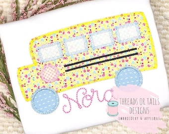 School Bus Applique - Back to School Applique Design - School Bus Zig Zag Applique - Back to School Bus - School Bus Applique - Bus