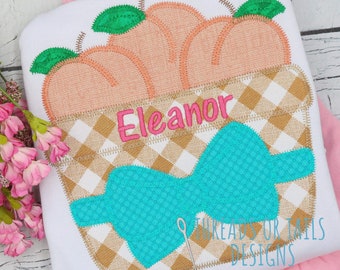 Peach Applique - Peach Basket Design - Peach Basket Design - Zig Zag Stitch Applique - Peach Basket Applique - Peach Festival Applique