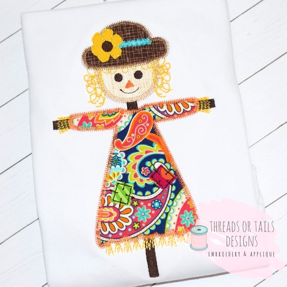 Scarecrow Applique - Fall Scarecrow Applique Design - Scarecrow Design - Scarecrow Zig Zag Applique - Fall Applique - Fall Design - Girl