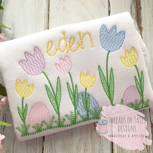 Easter Tulip Embroidery - Easter Egg Sketch - Easter Egg Design - Sketch Embroidery Design - Easter Flower Embroidery- Easter Design