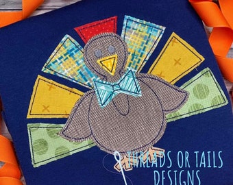 Turkey Applique - Turkey Bean Stitch Applique Design - Boy Turkey Applique - Turkey Applique - Boy Turkey Design - Thanksgiving Applique