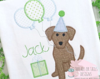Birthday Applique - Birthday Dog Applique - Dog ZZ Applique Design - Dog Applique - Dog Zig Zag Applique - Birthday Dog Design