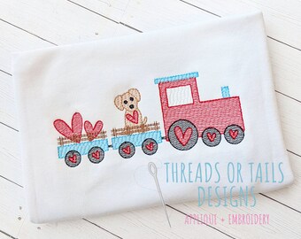 Valentine's Train Sketch Design - Valentine's Sketch Embroidery - Valentine's Train Design - Valentine's Train Sketch - Valentine's Dog