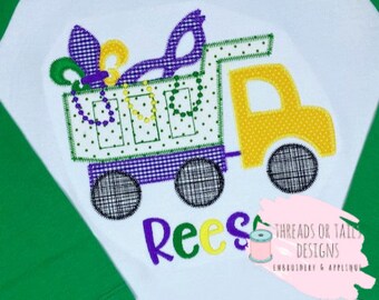Mardi Gras Dump Truck Applique - Mardi Gras Truck Design - Mardi Gras Dump Truck Design - Zig Zag Stitch Applique - Mardi Gras Applique