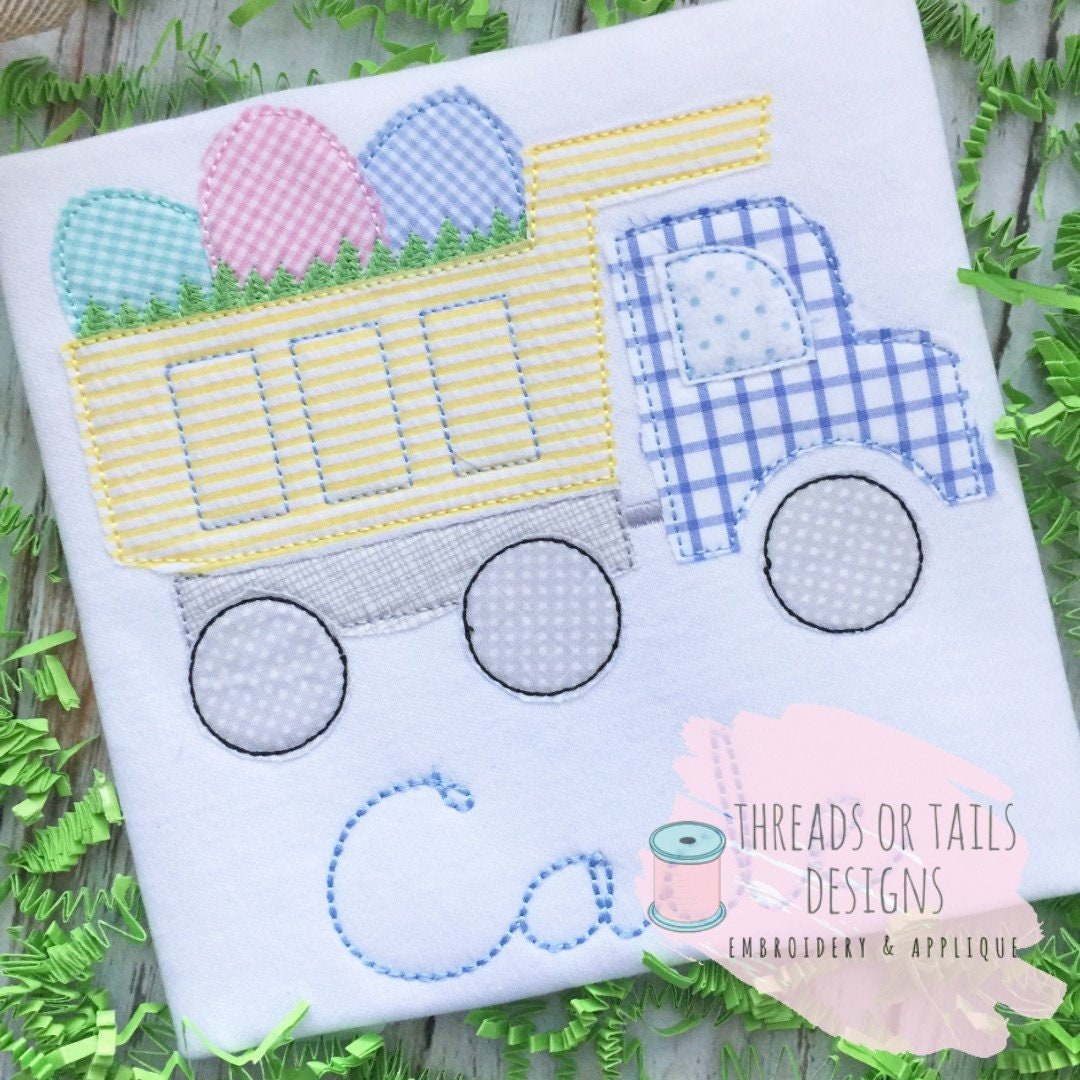 Easter Dump Truck Applique - Easter Dump Truck Design - Dump Truck Design - Bean Stitch Applique - Easter Egg Dump Truck Applique