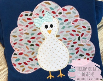 Turkey Applique - Turkey ZZ Applique Design - Girl Turkey Applique - Turkey Zig Zag Applique - Girl Turkey Design - Thanksgiving Applique
