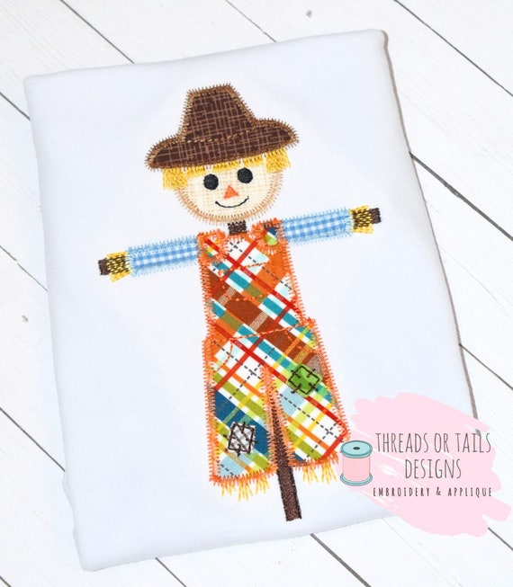 Scarecrow Applique - Fall Scarecrow Applique Design - Scarecrow Design - Scarecrow Zig Zag Applique - Fall Applique - Fall Design - Boy