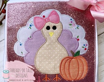 Turkije Applique - Turkije ZZ Applique Design - Meisje Turkije Applique Patch - Turkije Zig Zag Applique - Turkije Pompoen - Thanksgiving Applique