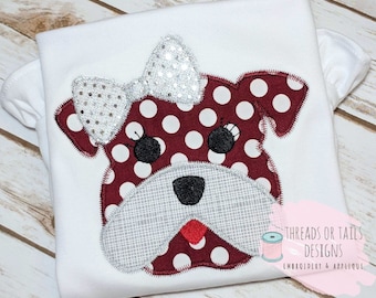 Bulldog Applique - Bulldog ZZ Applique Design - Girl Bulldog Applique - Dog Zig Zag Applique -Girl Bulldog Design