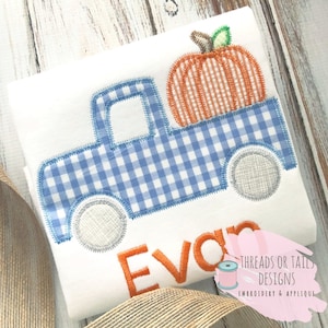 Pumpkin Truck Applique - Fall Truck Applique Design - Pumpkins in Truck Design - Pumpkin Zig Zag Applique - Fall Applique - Fall Design