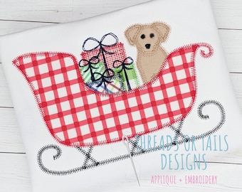 Christmas Dog Applique - Christmas Dog ZZ Applique Design - Dog Christmas Applique - Dog Zig Zag Applique - Dog in Sleigh - Sleigh Applique