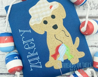 Fishing Dog Design - Fishing Applique - Zig Zag Applique - Easter Design -  Dog Applique - Fishing Applique Design - Fishing Puppy - Puppy