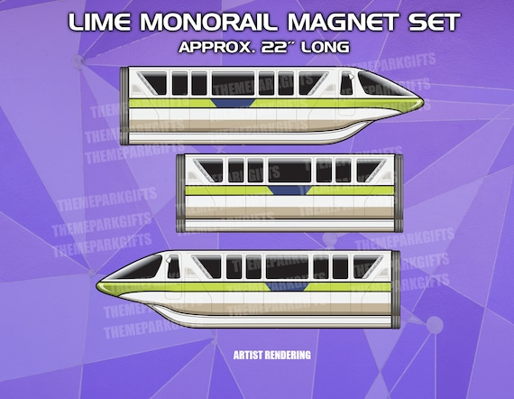 Monorail Lime Magnet Set - Inspired by the Walt Disney World Monorail System