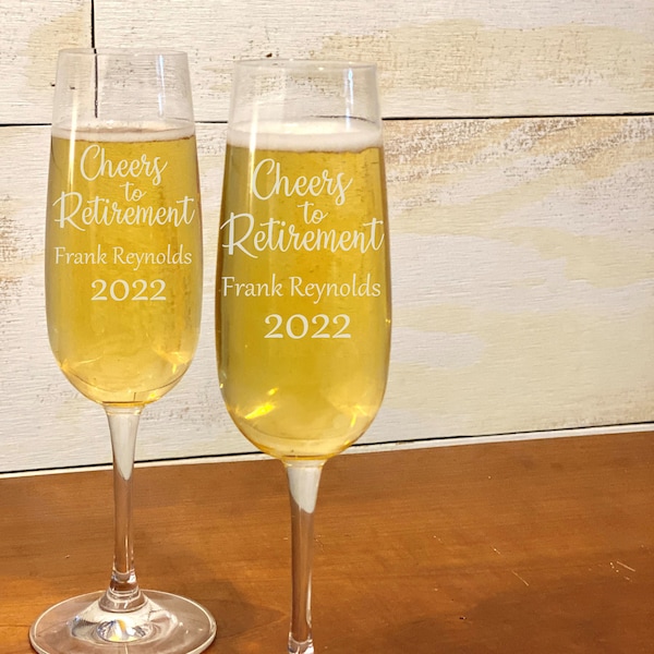 Personalized  Retirement Champagne Flutes -Set of 2 glasses for Retirement Gift