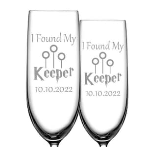I Found My Keeper - Personalized Wedding Champagne Flutes -Set of 2 glasses for toasting/bride and groom gifts -Wedding Registry
