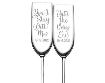 Until the Very End - Personalized Wedding Champagne Flutes -Set of 2 glasses for toasting/bride and groom gifts -Wedding Registry