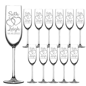 Personalized Wedding Champagne Flutes -Set of 12 glasses for toasting/bride groom gifts -Wedding Registry Brides Name, Wedding Gift