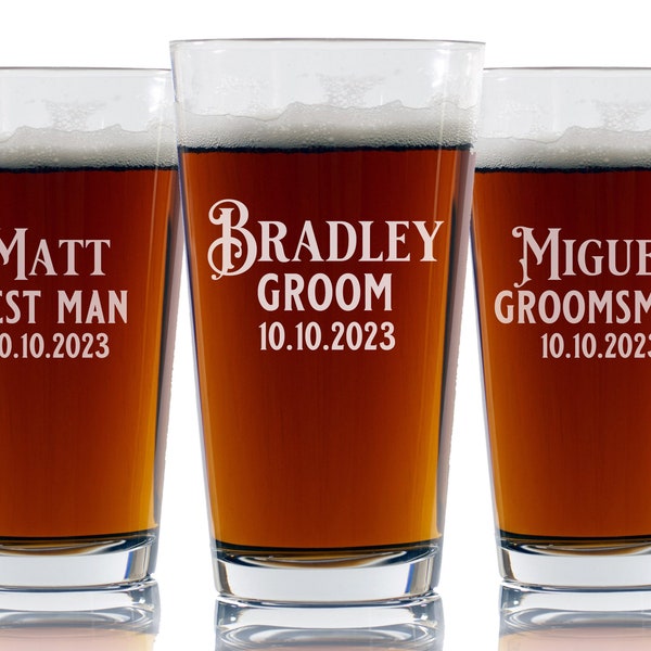 Personalized Wedding Beer Pint Glasses -Sold Individually - Best Man Groomsman