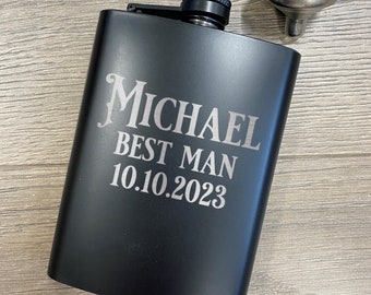 Personalized Engraved Wedding Hip Flask -Sold Individually - Best Man Groomsman