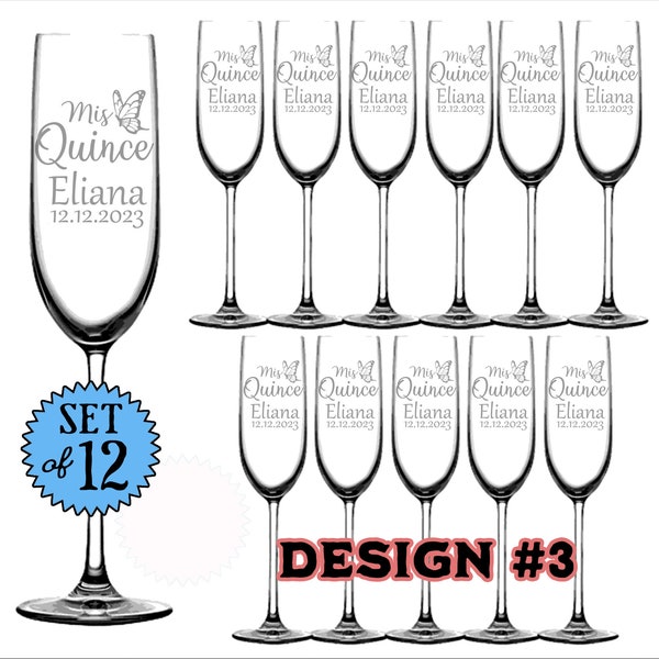 Mis Quince Años Copas Brindis Champagne Flutes - Set of 12 - Quinceañera Birthday Party