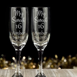 My Sweet 16 Champagne Toasting Glass Flutes - Set of 2 - Birthday Party