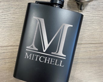 Personalized Engraved Monogrammed Hip Flask -Sold Individually - Best Man Groomsman