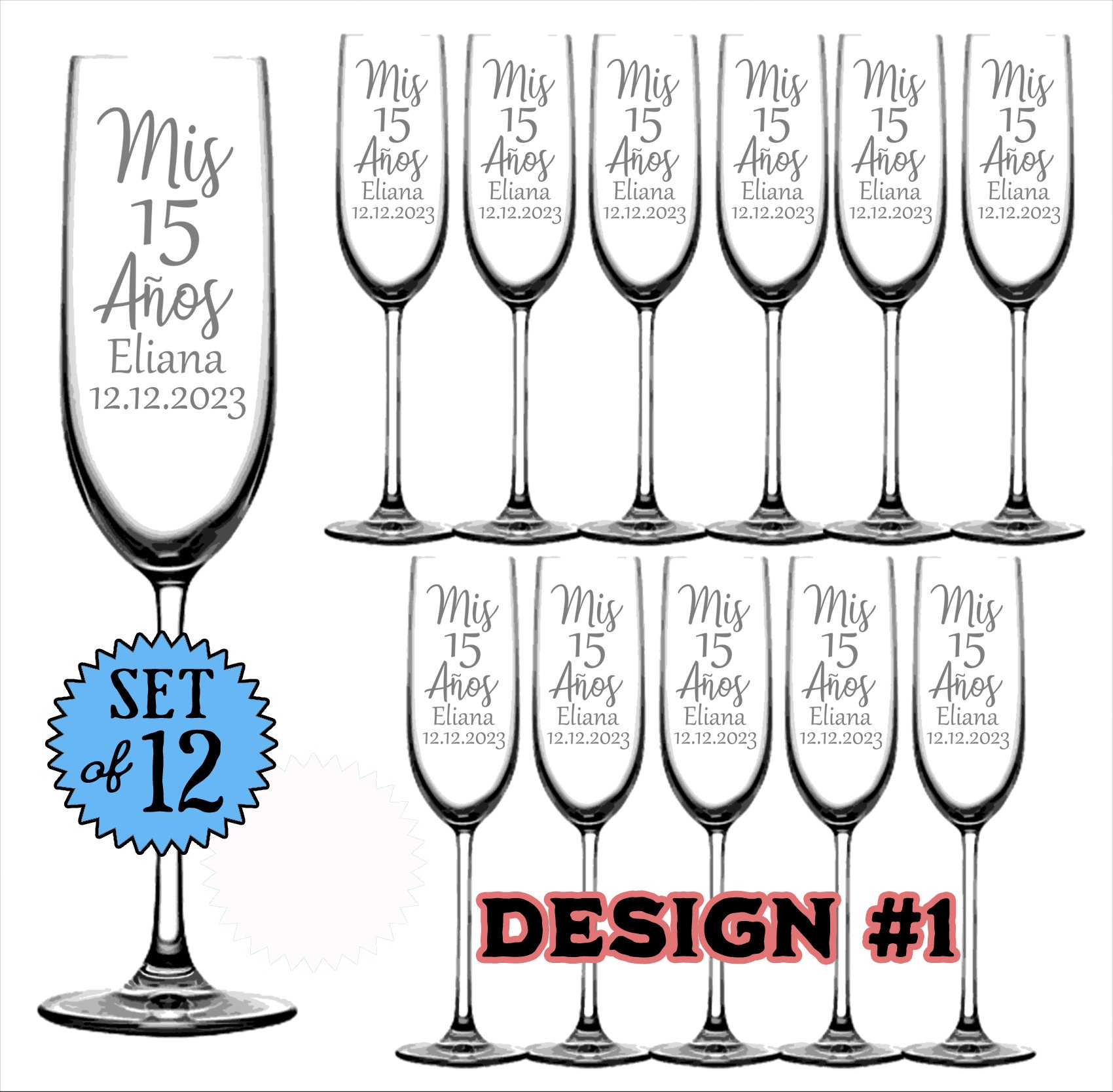 Copas Personalizadas Para Quinceañera Brindis, Sweet 16 Toast Personalized  Champagne Glass, 10 Real Glass Flutes, 10 Copas De Vidrio, Mis XV 