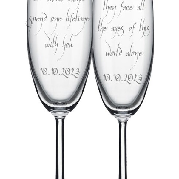 I would rather spend one lifetime - Personalized Wedding Champagne Flutes -Set of 2 glasses for toasting/bride  gifts -Wedding Registry